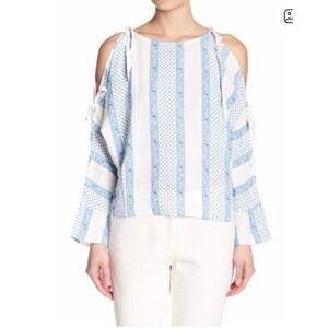 Line + Dot Agathe Tie Strap Cold Shoulder Flounce Blouse Womens L Boho-style